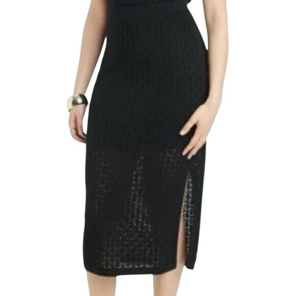A New Day Womens Black Midi Sweater Pull-On Side Slit Skirt Medium New - Picture 1 of 7